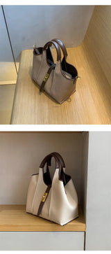 Women’s Canvas Bucket Bag with Leather Trim | Elegant Crossbody & Top Handle Tote Bag - Julie bags