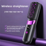 Cordless Hair Straightening Brush – Rechargeable 4-Temperature Styling Comb