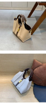 Women’s Canvas Bucket Bag with Leather Trim | Elegant Crossbody & Top Handle Tote Bag - Julie bags
