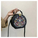 Regal Heritage Embroidered PU Leather Round Shoulder Bag - Julie bags