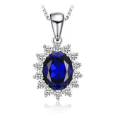 Oval Blue Sapphire Halo Pendant Necklace – 925 Sterling Silver Vintage Royal Style Necklace for Women - Julie bags