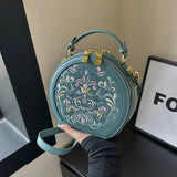 Regal Heritage Embroidered PU Leather Round Shoulder Bag - Julie bags