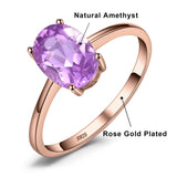 Oval Amethyst Gemstone Ring – 925 Sterling Silver Dainty Gold Plated Ring for Women - Julie bags