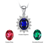 Oval Blue Sapphire Halo Pendant Necklace – 925 Sterling Silver Vintage Royal Style Necklace for Women - Julie bags